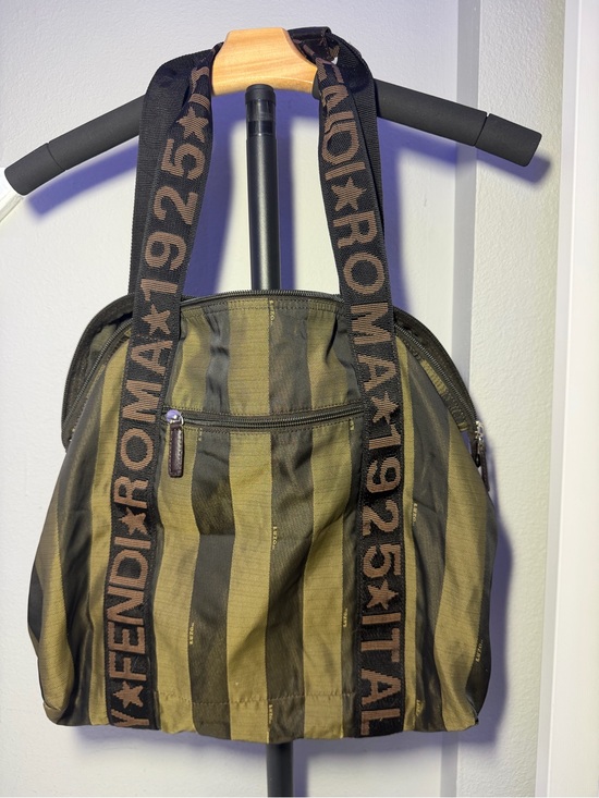 Fendi Handbags - Fendi Roma Striped Canvas Tote Bag in Olive & Dark Brown with COS
